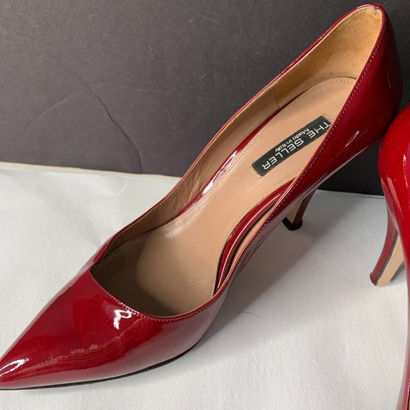 THE SELLER VERO CUOIO RED PATENT SHOES HEELS 3.5" SIZE EU 38/7.5 MADE IN ITALY - Picture 3 of 11